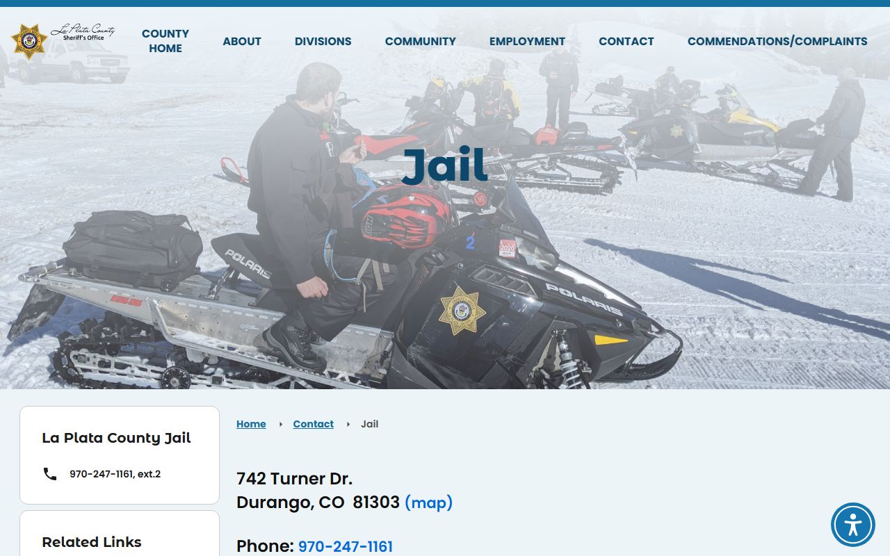 La Plata County Detention Facility contact page for San Juan County detainees
